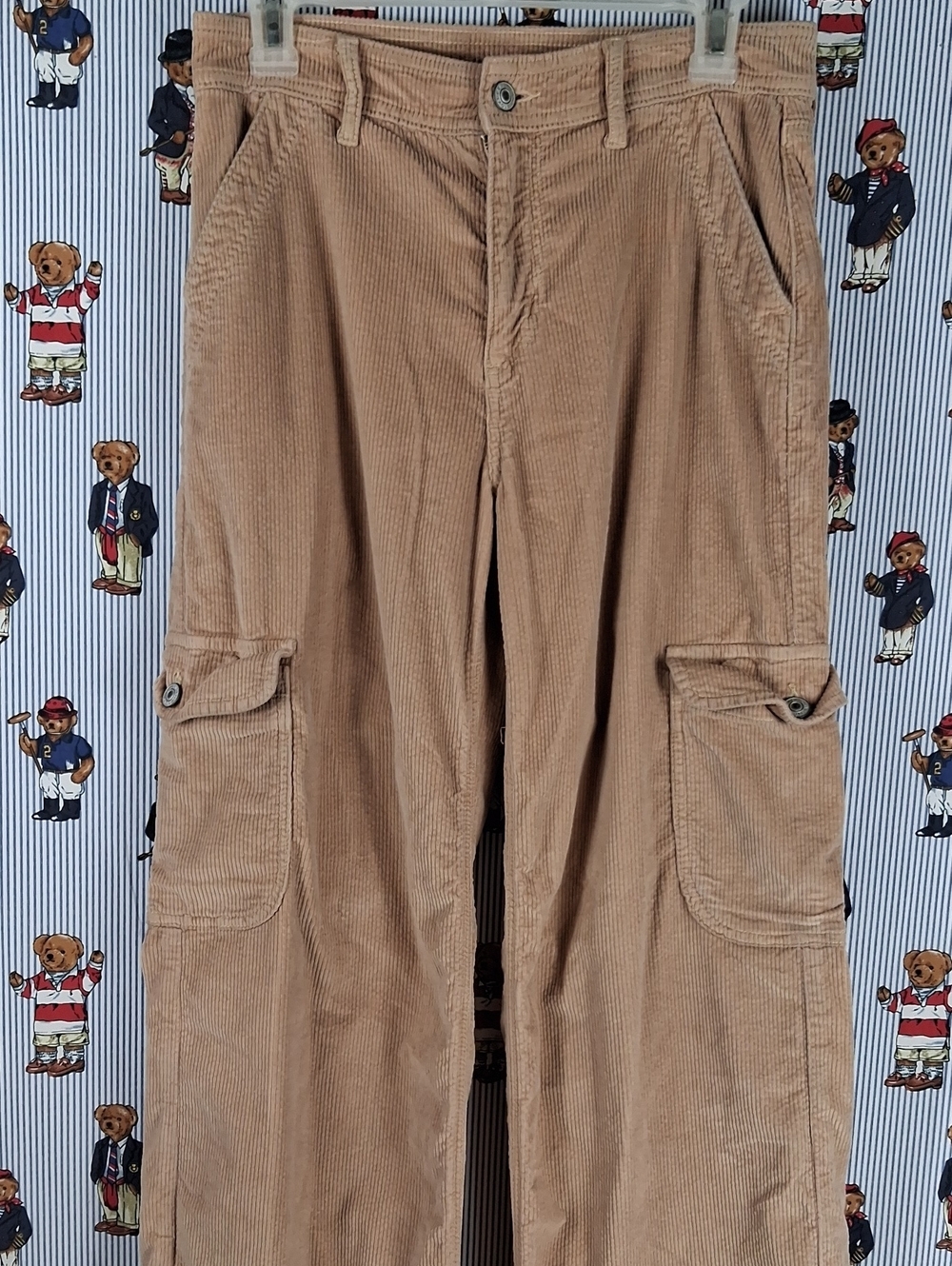 American Eagle Stretch Super High Waist Baggy Wide Leg Tan Corduroy Baggy Pants